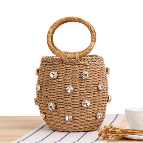 new cylindrical hand-carried straw bucket hand-woven bag 19*13*13cm NHSRH667781's discount tags