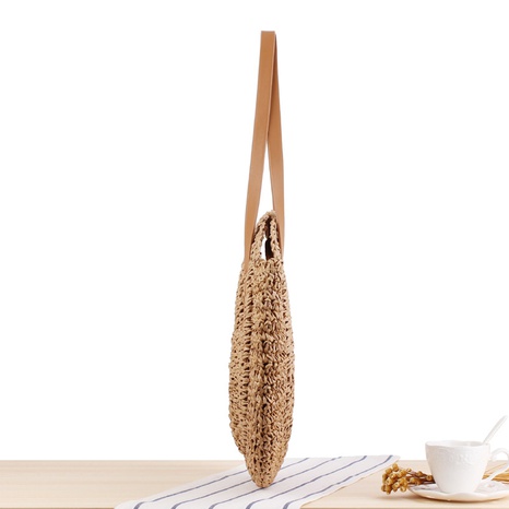 new simple round one-shoulder straw woven bag 44*41cm NHSRH667785's discount tags