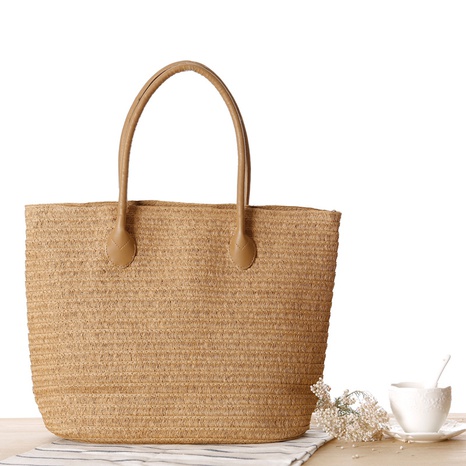 new style solid color portable shoulder straw woven bag 45*32*13cm NHSRH667786's discount tags