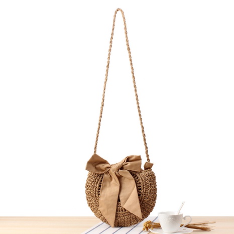 cute bow crossbody woven hand-crocheted round straw woven bag 23*26cm NHSRH667787's discount tags