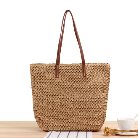 new simple solid color one-shoulder straw woven bag 43*31*15cm NHSRH667789's discount tags
