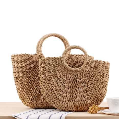simple solid color hand-carried straw bag casual hand-woven bag 36*40cm NHSRH667790's discount tags