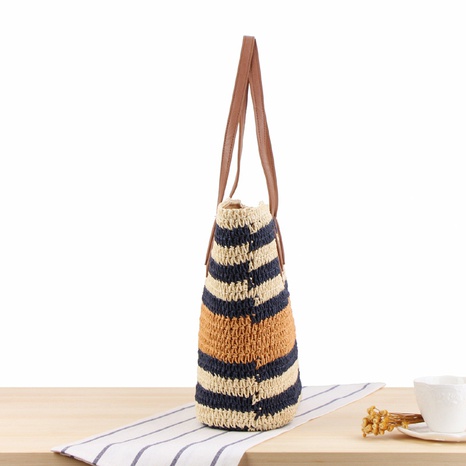 new striped one-shoulder hand-woven straw bag 48*28*13cm NHSRH667793's discount tags