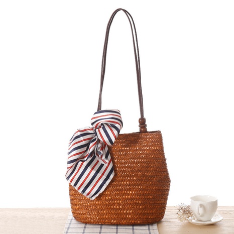 New style solid color one-shoulder braided straw beach bag 28*26*25cm NHSRH667799's discount tags