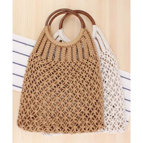 new solid color rattan handle cotton rope net pocket hand-woven bag 46*33cm NHSRH667804's discount tags