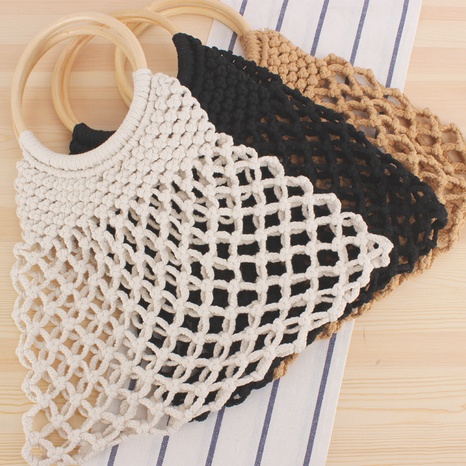 new solid color cotton rope net pocket hand-woven straw bag 33*40cm NHSRH667805's discount tags