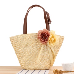 new flower solid color single shoulder handmade straw woven bag
