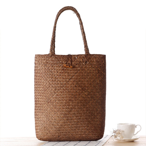 fashion solid color one-shoulder straw woven bag 32*40cm NHSRH667818's discount tags