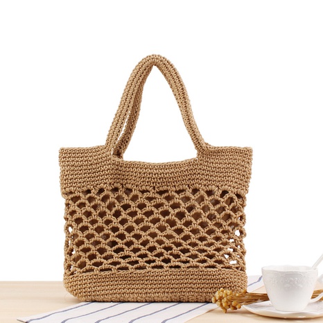 new solid color cotton thread hand crochet bag portable straw bag 25*33*10cm NHSRH667824's discount tags