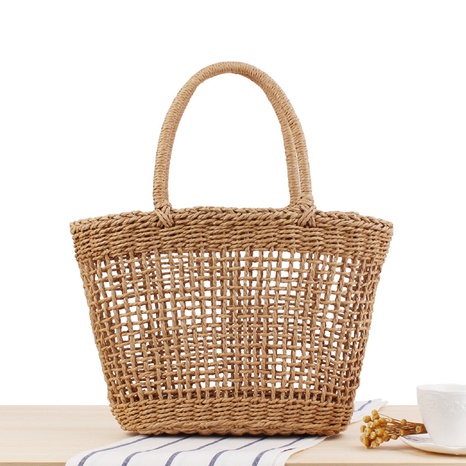 new solid color portable hollow woven basket straw bag 36*27*12cm NHSRH667826's discount tags