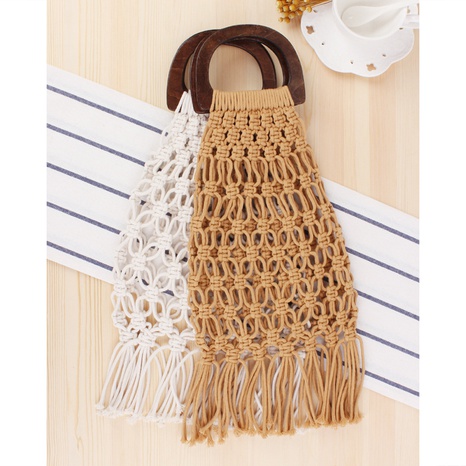 new wooden handle portable cotton rope hand-woven bag 21*28cm NHSRH667829's discount tags
