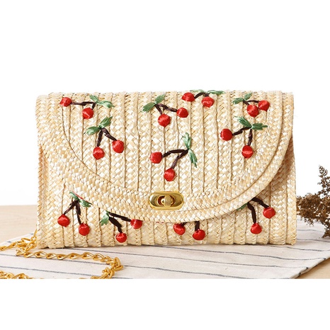New three-dimensional hand-embroidered cherry straw bag 28*16cm NHSRH667830's discount tags