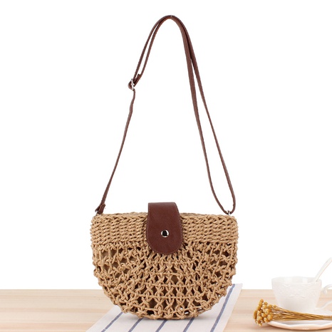 new hand-woven hollow semi-circle messenger straw woven bag 25*18*6cm NHSRH667840's discount tags