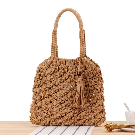 new solid color hand-woven bag cotton rope straw woven bag 29*27cm NHSRH667842's discount tags