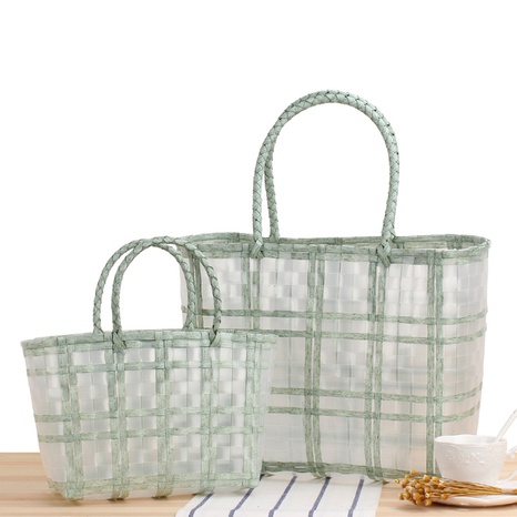 plaid striped hand-carrying vegetable basket transparent hand-woven bag 35*19*11cm NHSRH667854's discount tags