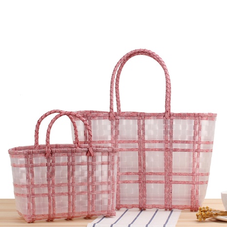 plaid striped hand-carrying transparent waterproof plastic hand-woven bag 48*27*15cm NHSRH667856's discount tags