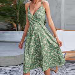 summer new print suspender skirt bow A-line skirt floral dress