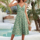 summer new print suspender skirt bow Aline skirt floral dresspicture8
