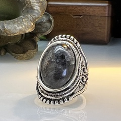 retro natural stone flash stone ring ethnic style carved exaggerated ring
