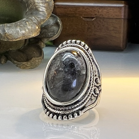 retro natural stone flash stone ring ethnic style carved exaggerated ring NHROY672653's discount tags