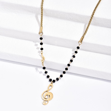Titanium Steel Fashion Gold Note Pendant Black Bead Splicing Necklace NHMIY672650's discount tags