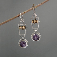 creative abacus beads natural stone amethyst alloy earrings