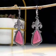 New creative carved peach ruby retro triangle turquoise earrings