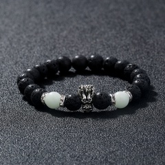 Nouveau bracelet élastique perles lumineuses bleu ciel pierre volcanique noire perlée