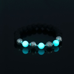 Bracelet lumineux bleu vert en pierre volcanique noire perlée de fleur de rose de mode
