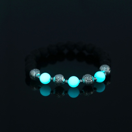 Fashion rose flower beaded black volcanic stone blue green luminous bracelet  NHDB672632's discount tags
