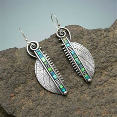 fashion long hanging abstract rainbow green leaf zigzag bead leaf earrings