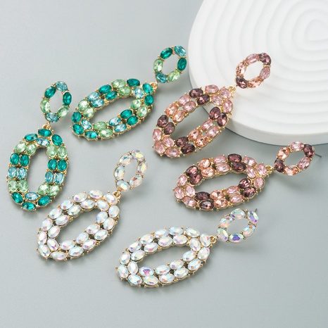 Pendientes de aleación ovalados bohemios con diamantes de colores a la moda's discount tags