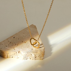 Collar simple de anillo de corazón doble de acero inoxidable de oro de 18 quilates al por mayor