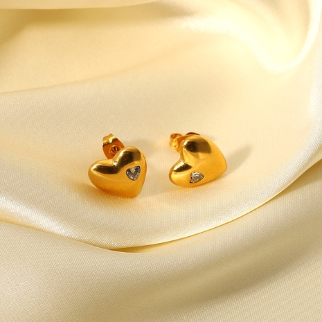 Fashion 18K Gold Heart Shaped   Zircon Inlaid Stud Earrings Stainless Steel Earrings  NHJIE667987's discount tags