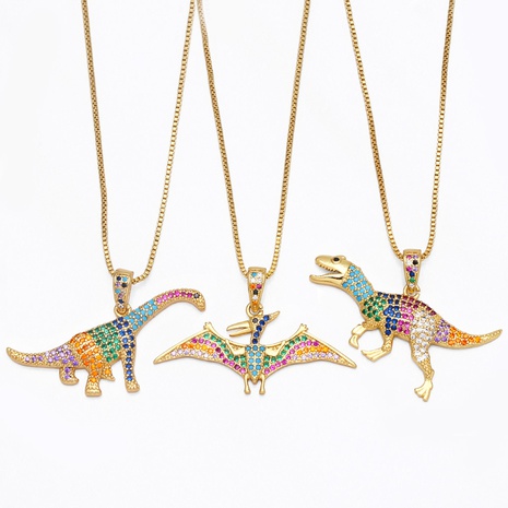 fashion dinosaur pendant micro-set color zircon copper necklace wholesale NHAS667991's discount tags