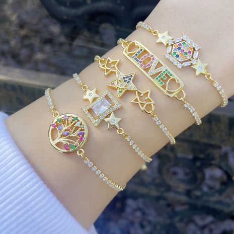 Fashion Color Zircon Star Smiley Tree of Life Letter Love Copper Bracelet's discount tags