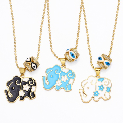 creative double pendant cute color dripping oil eye elephant copper necklace wholesale NHAS667992's discount tags