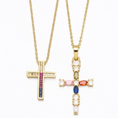 jewelry creative micro-set color zircon cross pendant copper collarbone chain