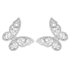 Art- und Weisehohler Schmetterlings-Diamant-Zircon-Tropfen-Kupfer-Ohrring-Großverkauf