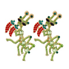 creative insect mantis exaggerated design green rhinestone earrings wholesale