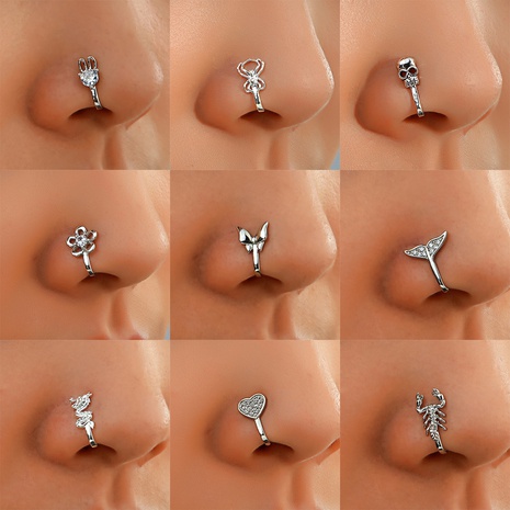 U-shaped rabbit spider butterfly copper inlaid zircon nose ring piercing-free jewelry's discount tags
