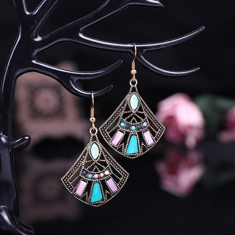 fashion fan-shaped inlaid beads protein diamond alloy earrings's discount tags