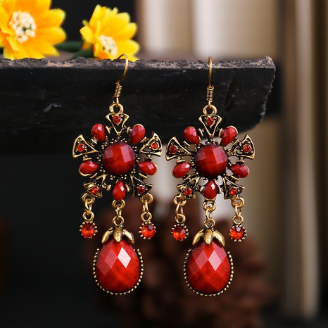 fashion hollow long ethnic style earrings diamond-studded alloy earrings's discount tags