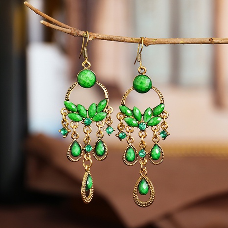 fashion long earrings flower-shaped diamond ethnic style alloy earrings's discount tags