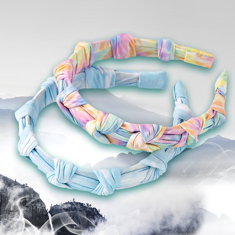 fashion contrast color printing colorful fabric multilayer knotted tiedye headbands