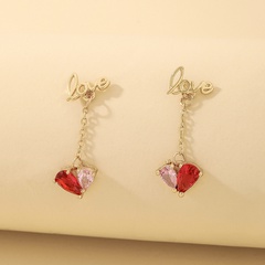 fashion contrast color heart-shaped letter LOVE crystal alloy drop earrings