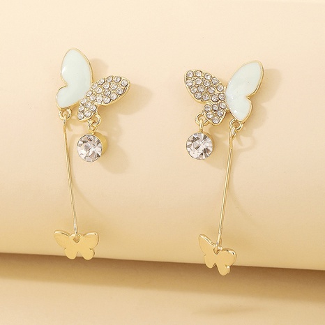 simple rhinestone butterfly long earrings retro alloy drop earrings  NHNJ668142's discount tags