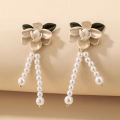 fashion flower leaves pearl tassel earrings simple alloy drop earrings