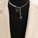 Venta al por mayor de cadena de clavcula colgante de doble anillo de moda de acero inoxidable perla barrocapicture4