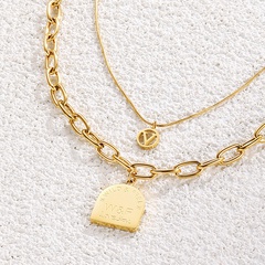 mode simple chaîne multicouche bijoux en acier au titane plaqué collier de lettre en or véritable 14K